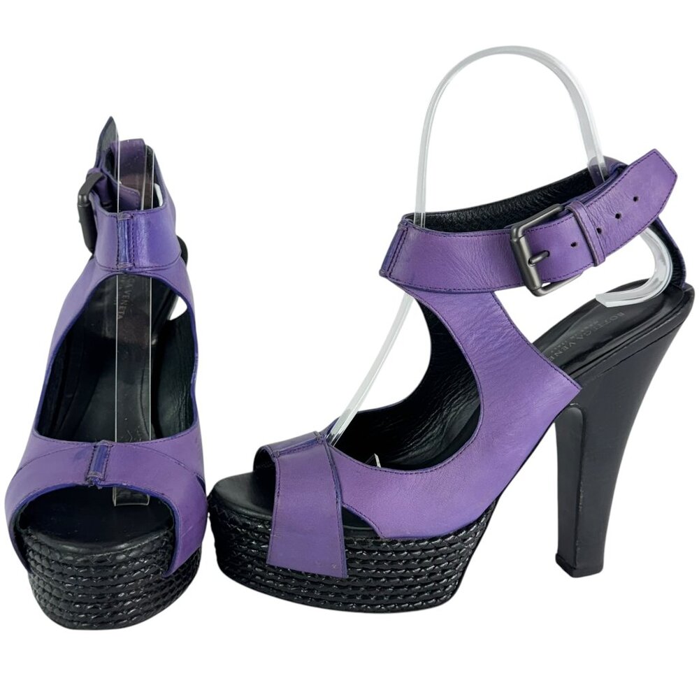 BOTTEGA VENETA Purple Leather Strappy Platforms Heels Made in Italy 36.5 - 6.5US